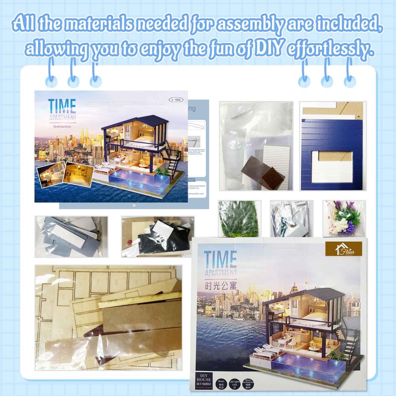 Flever مجموعة منزل دمى فليفر المصغرة افعلها بنفسك مع أثاث لهدية فنية رومانسية (شقة الوقت المثالي) - Image 3